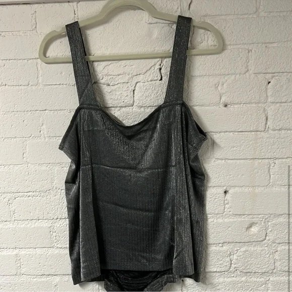 Metallic Silver Ruched Tank Top - Picture 2 of 5